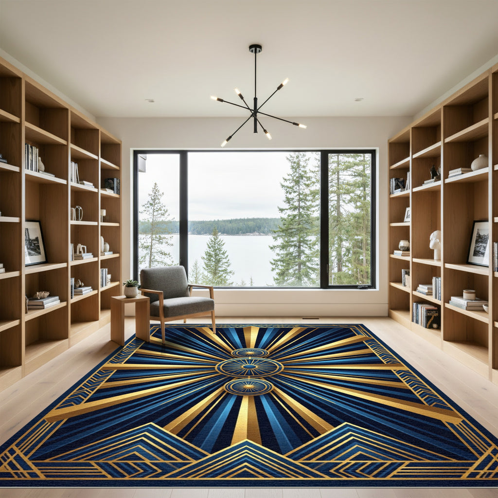 Art Deco Gold and Sapphire Radiant Rug