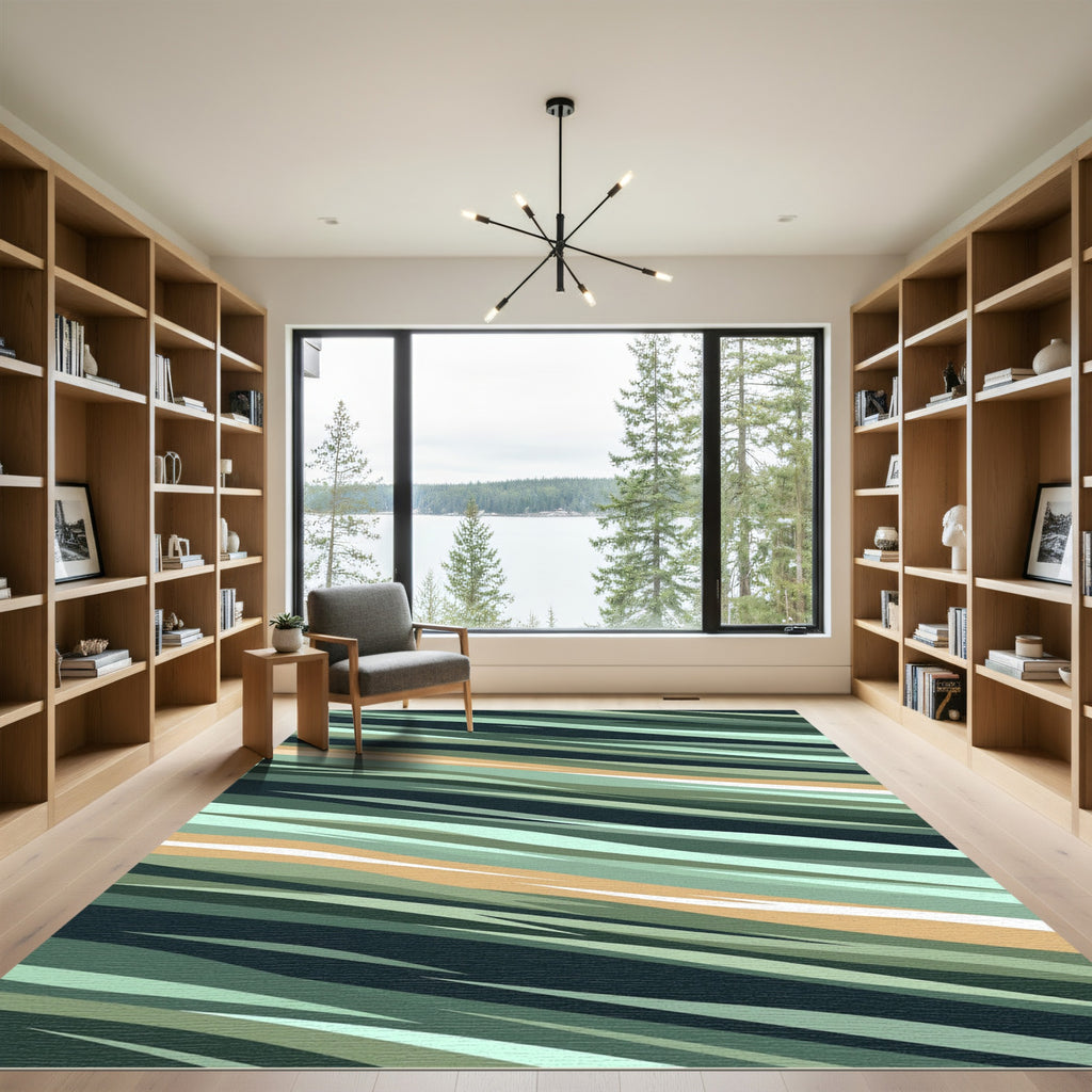 Earthy Sage Green Abstract Linear Stripe Rug