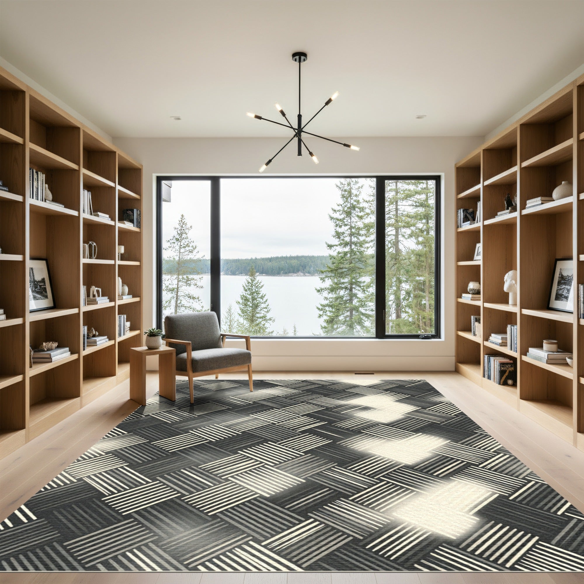 Monochrome Woven Texture Herringbone Rug