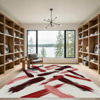 Bold Crimson Brushstroke Abstract Rug