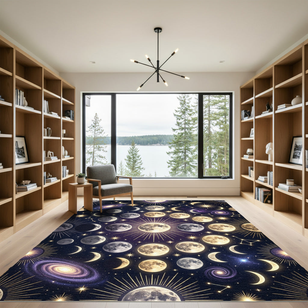 Celestial Moon Phases Spiral Galaxy Rug