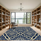 Navy and Cream Ornate Star Tile Rug