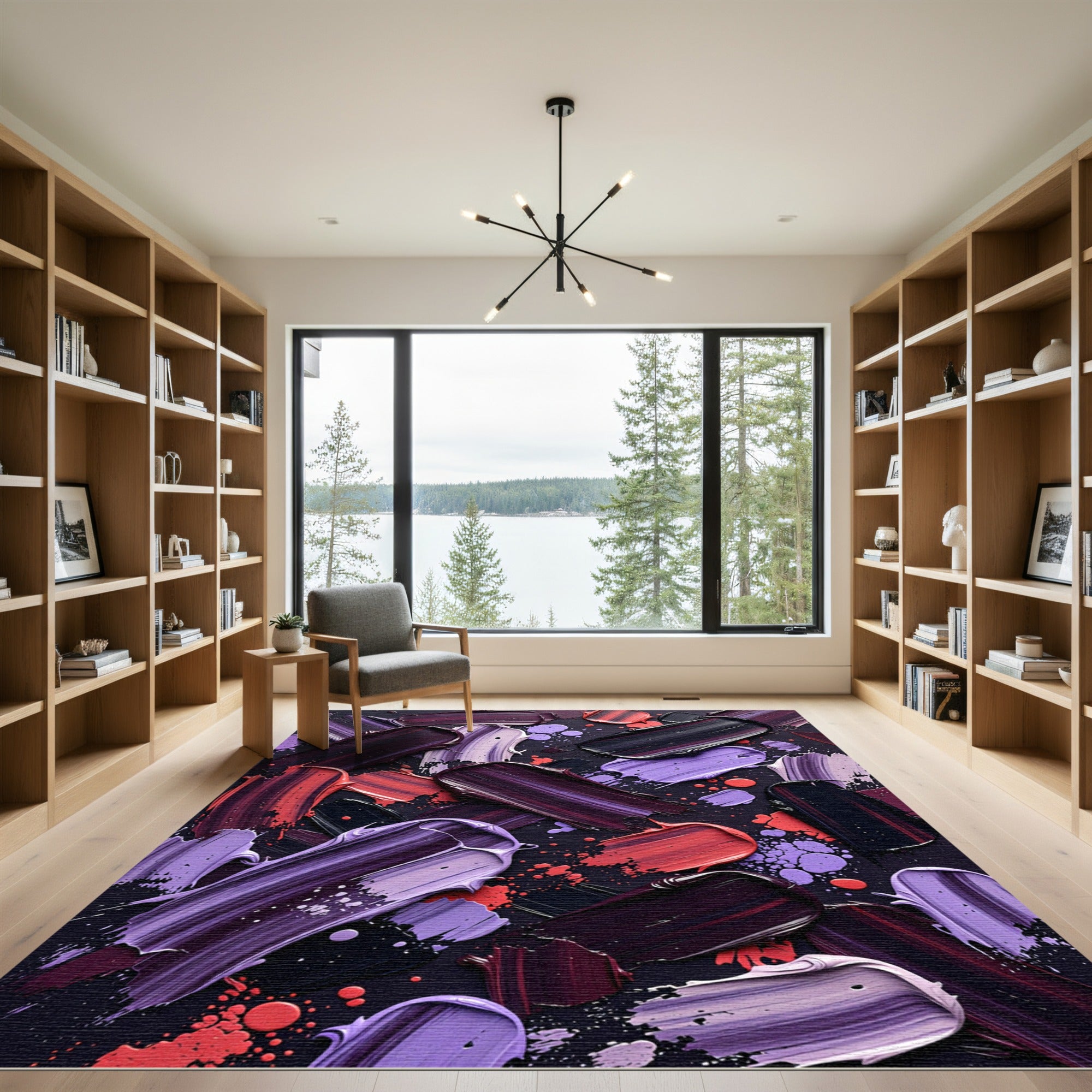Vibrant Purple and Crimson Abstract Brushstroke Rug