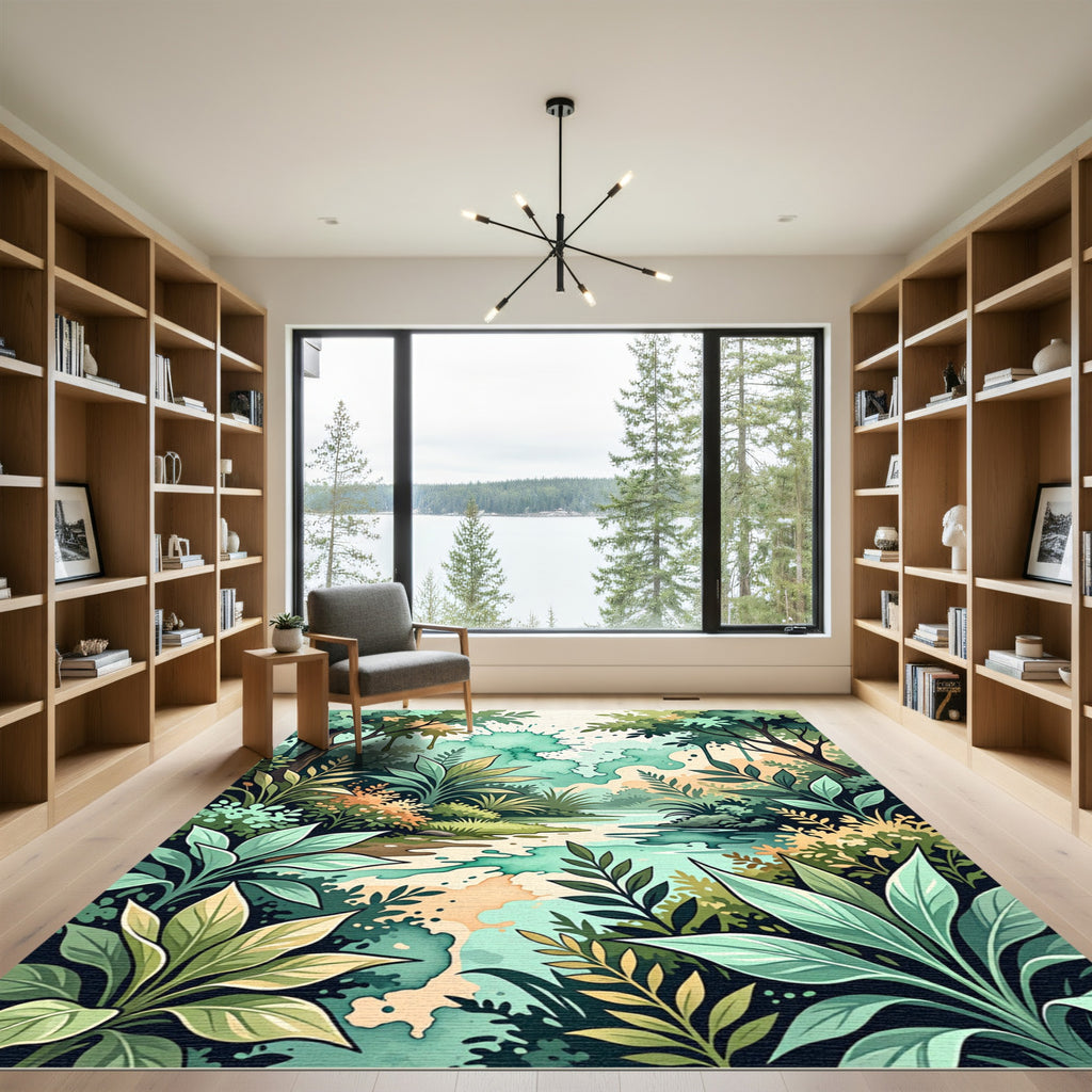 Lush Emerald Forest Watercolor Splatter Rug
