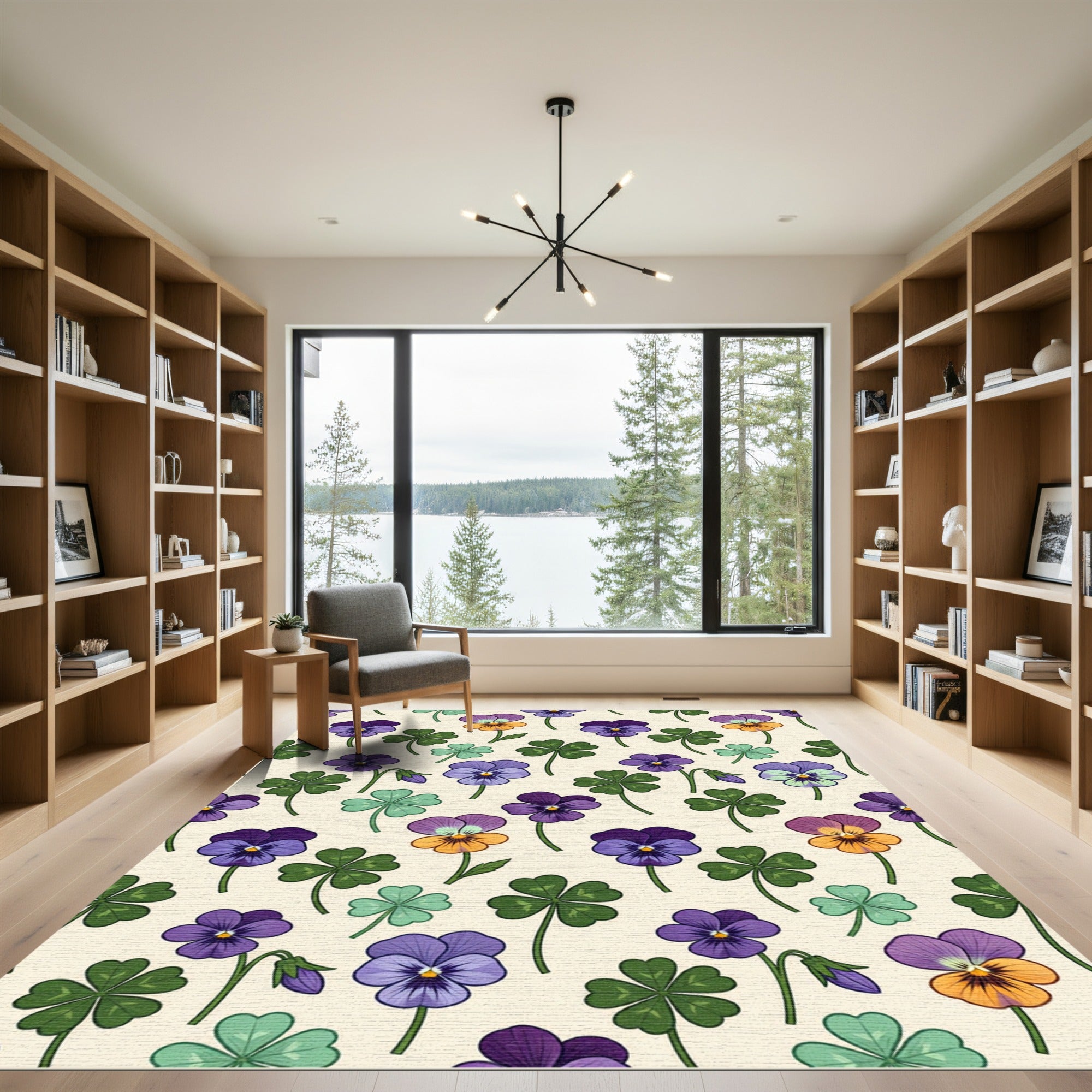 Purple Pansy Clover Meadow Pattern Rug