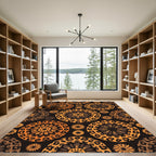 Bold Orange Leopard Floral Mandalas Rug