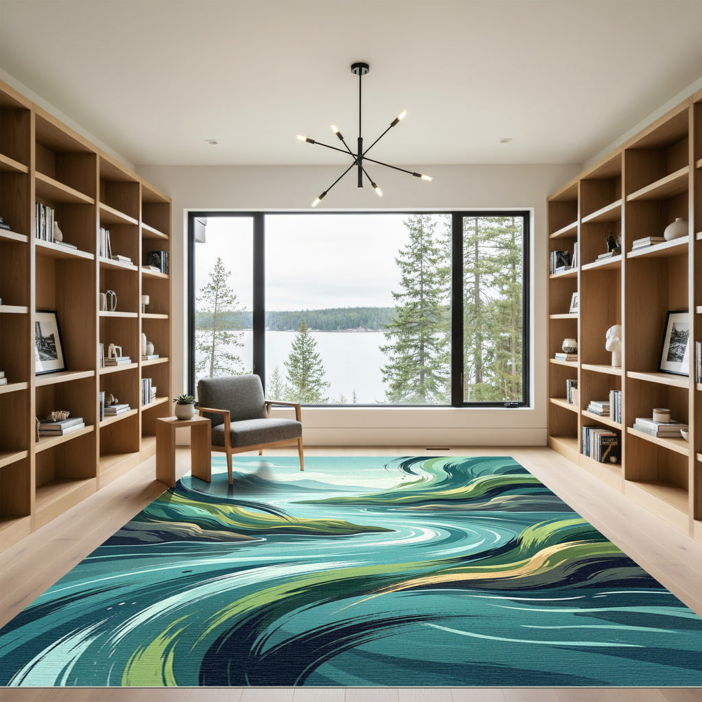 Abstract Flowing Mountain River Landscape Rug
