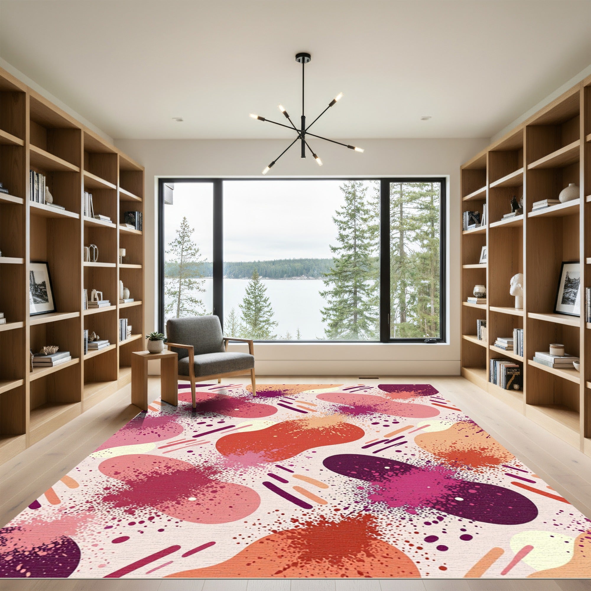 Crimson Pink Splatter Amoeba Movement Rug