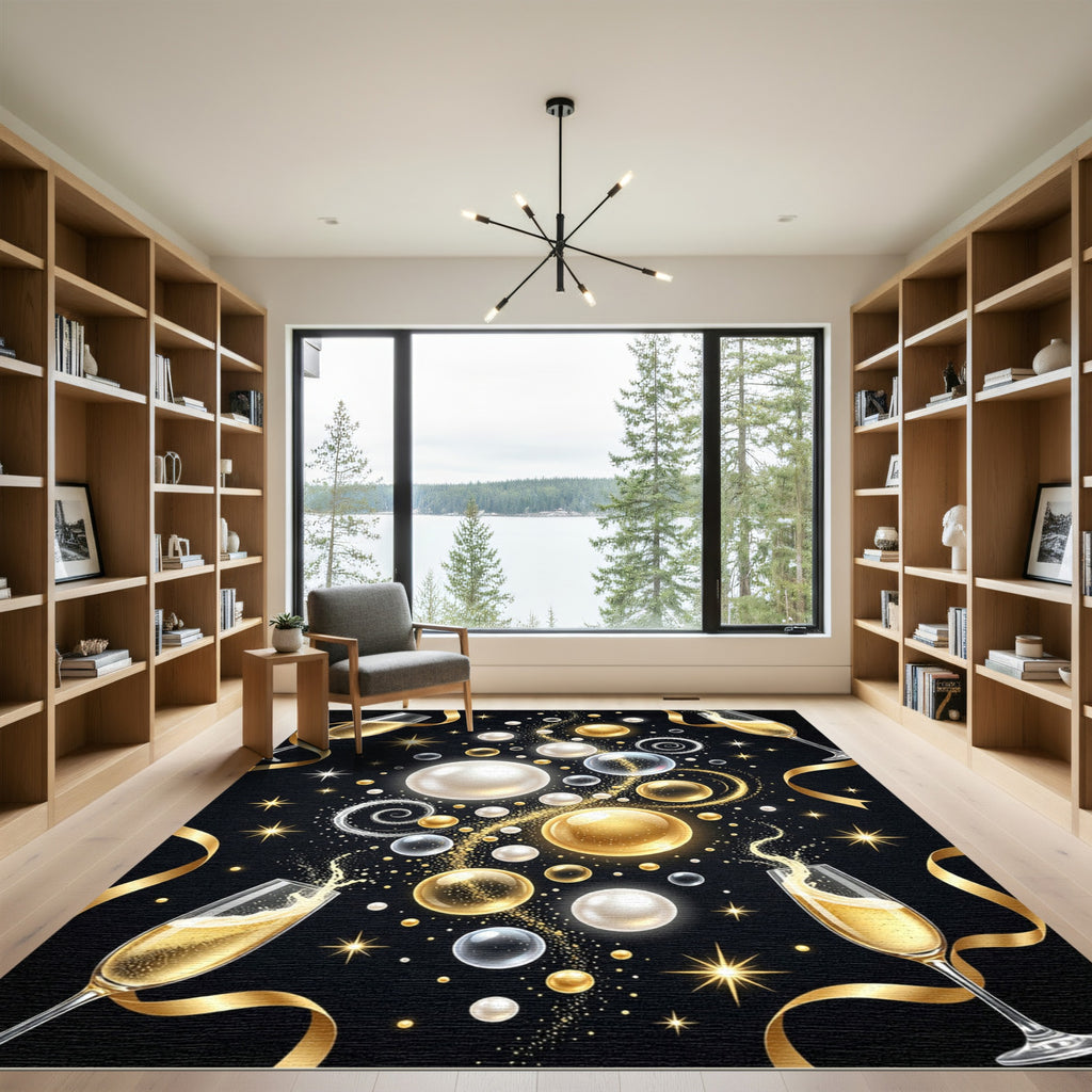 Elegant Gold Champagne Bubbles Celebration Art Rug