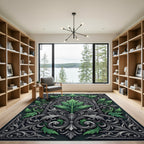 Ornate Emerald Foliage Silver Filigree Rug