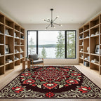 Crimson Floral Mandala Dark Botanical Rug