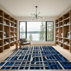 Modern Blue and Gray Geometric Intertwining Lines Rug