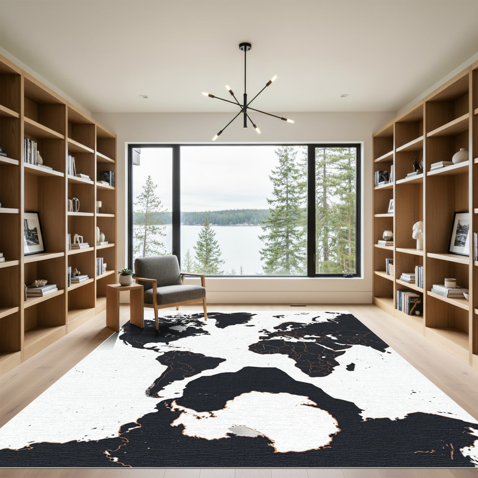 Modern Monochrome World Map Silhouette Rug