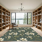 Vintage Olive Floral Botanical Meadow Rug