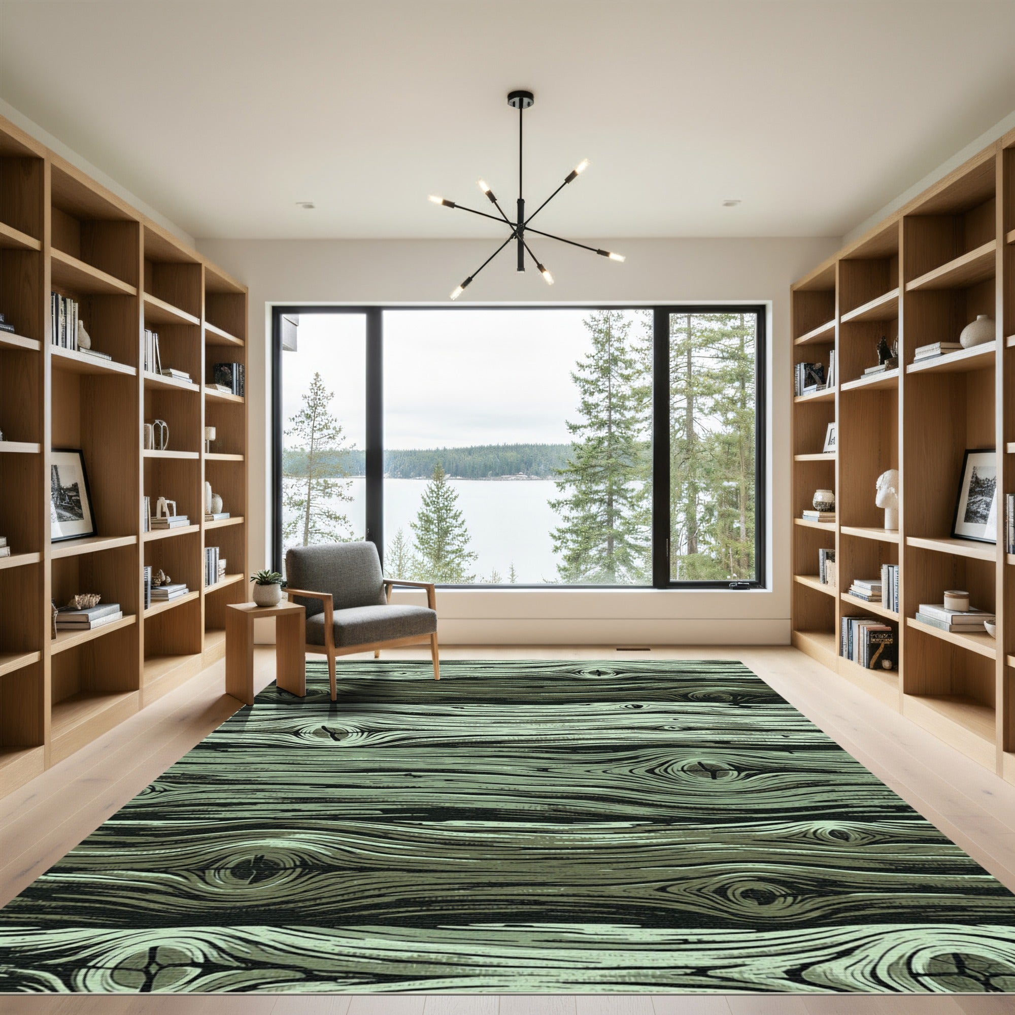 Rustic Sage Green Wood Grain Rug