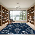Navy Blue Botanical Cactus Silhouette Rug