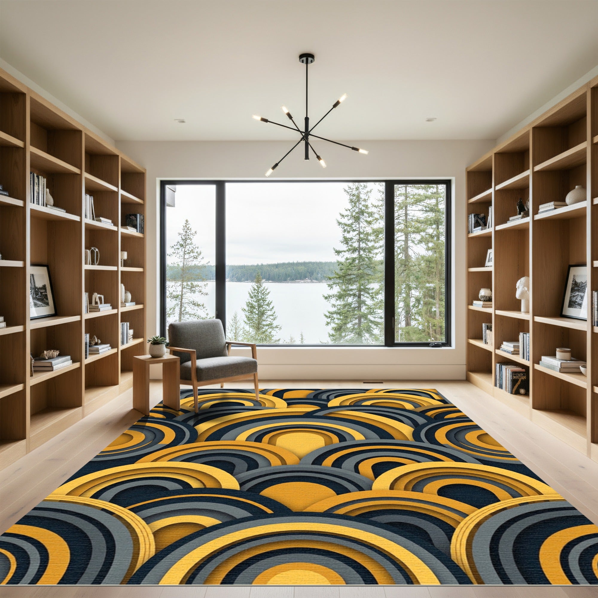 Layered Yellow Gray Arch Composition Rug