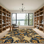 Leopard Face Sunburst Teal Gray Rug