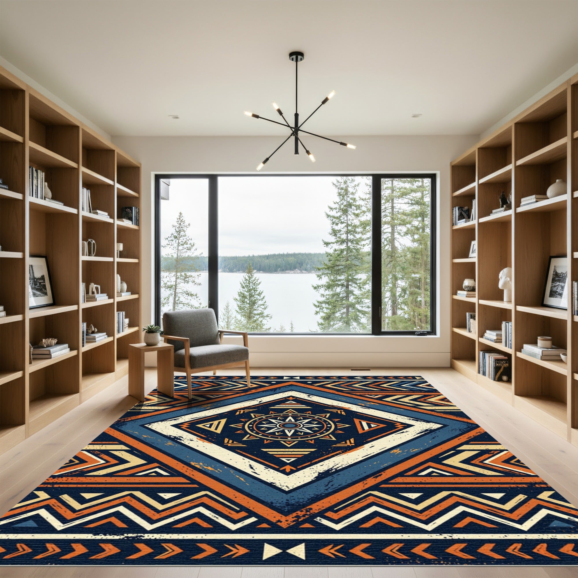 Navajo Diamond Blue Orange Chevron Rug