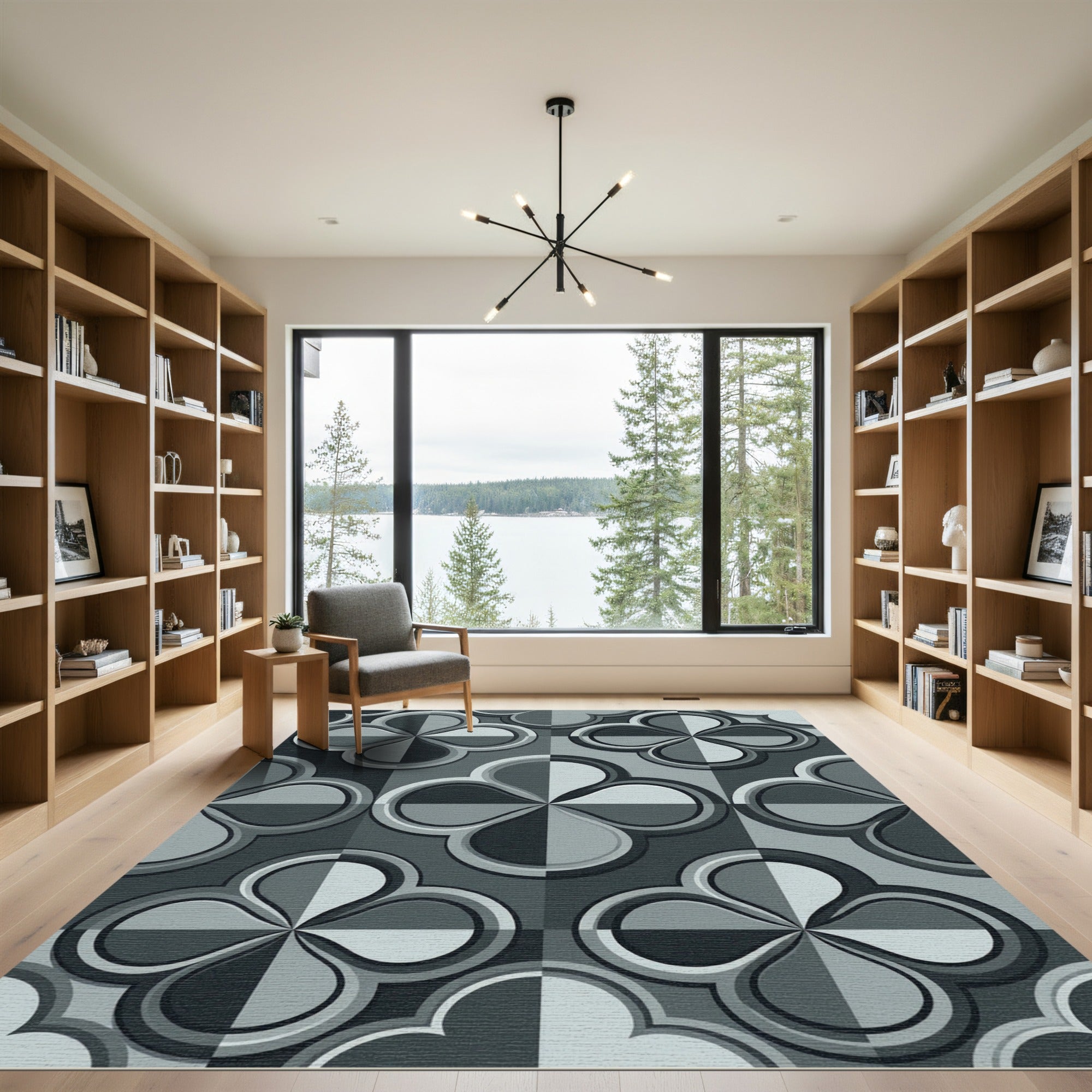 Sophisticated Slate Gray Clover Geometric Rug