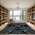 Monochrome Geometric Architectural Diamond Grid Rug