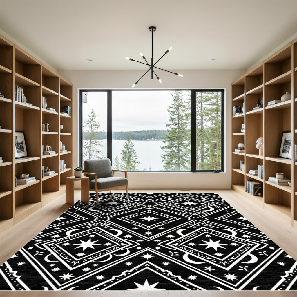 Celestial Black and White Diamond Tapestry Rug