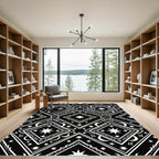 Celestial Black and White Diamond Tapestry Rug
