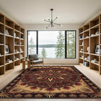 Crimson Gold Starburst Mandala Rug