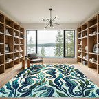 Emerald Seahorse and Seaweed Underwater Illustration Rug