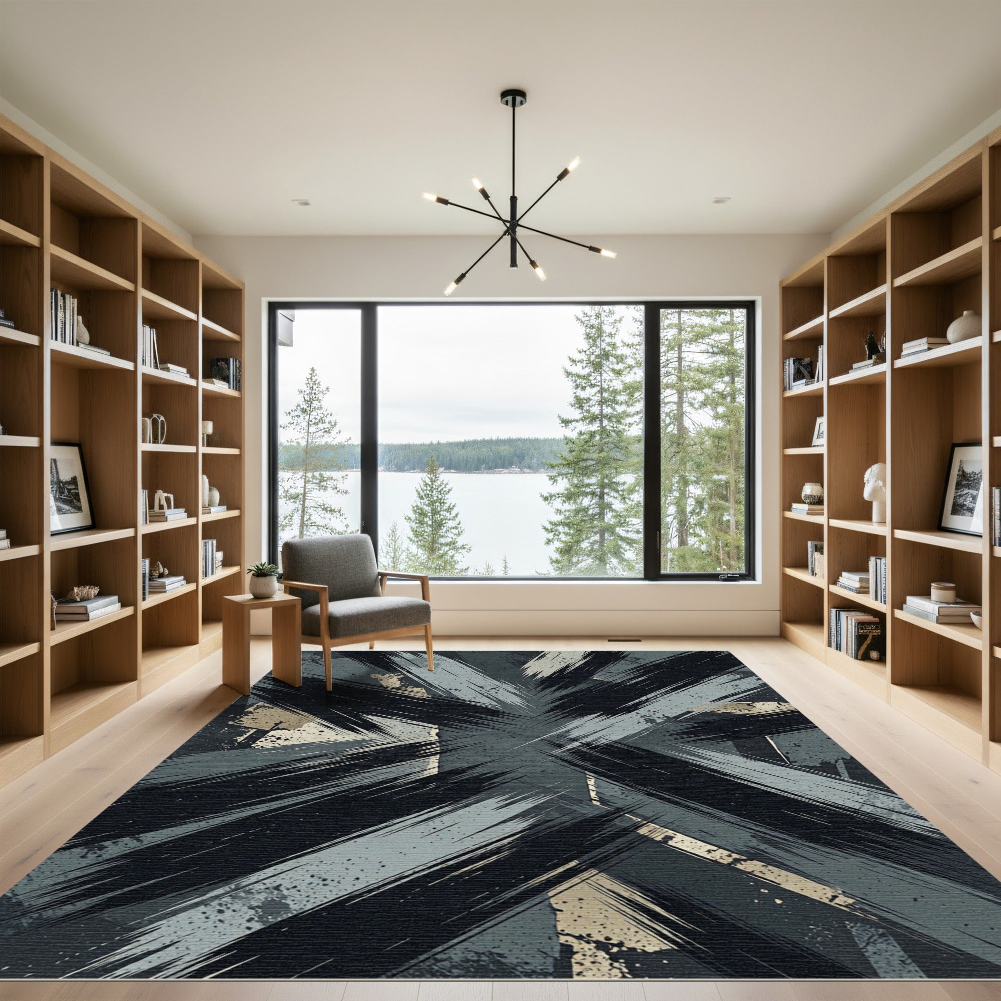 Abstract Charcoal Grey Brushstroke Accent Rug