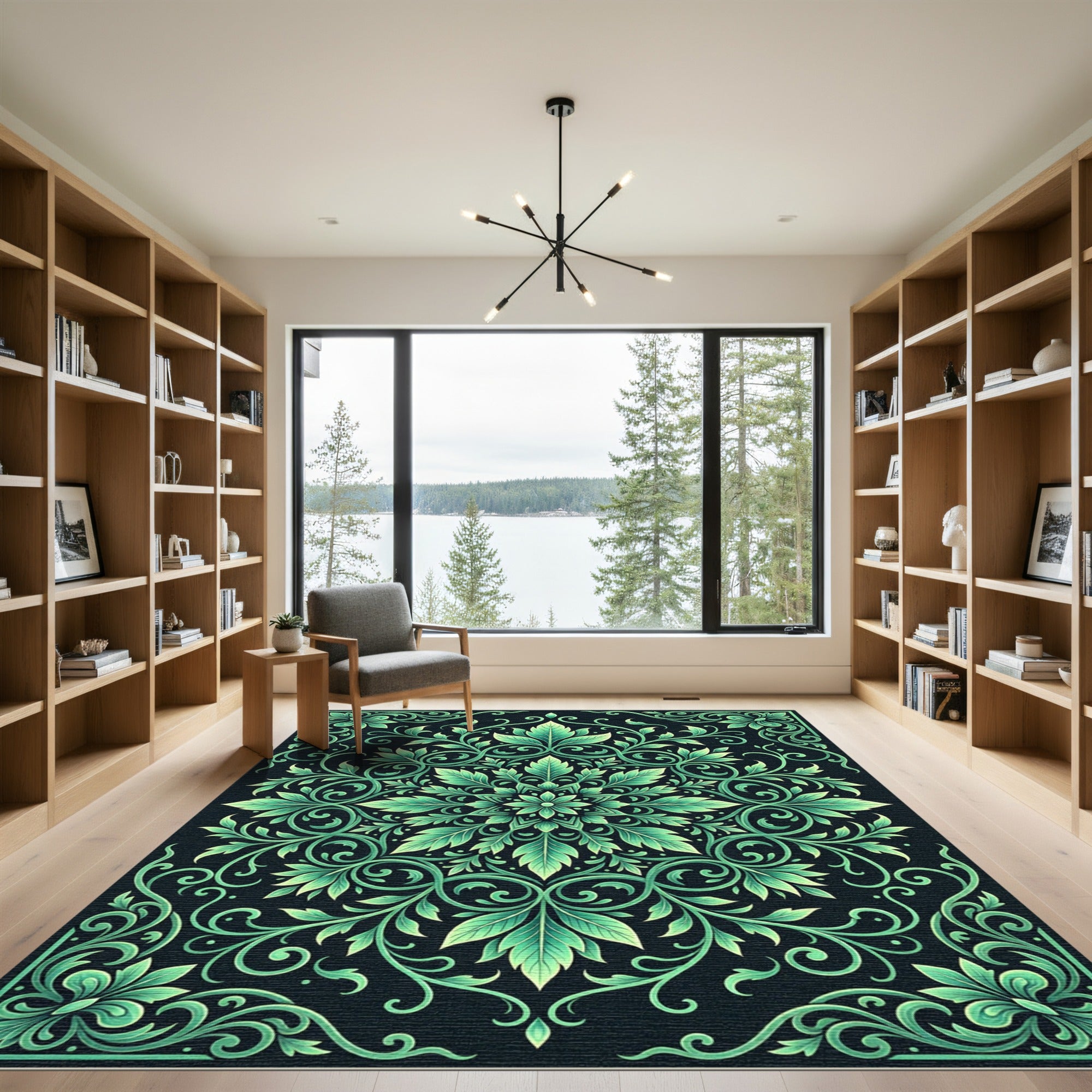 Emerald Green Leafy Mandala Flourish Rug