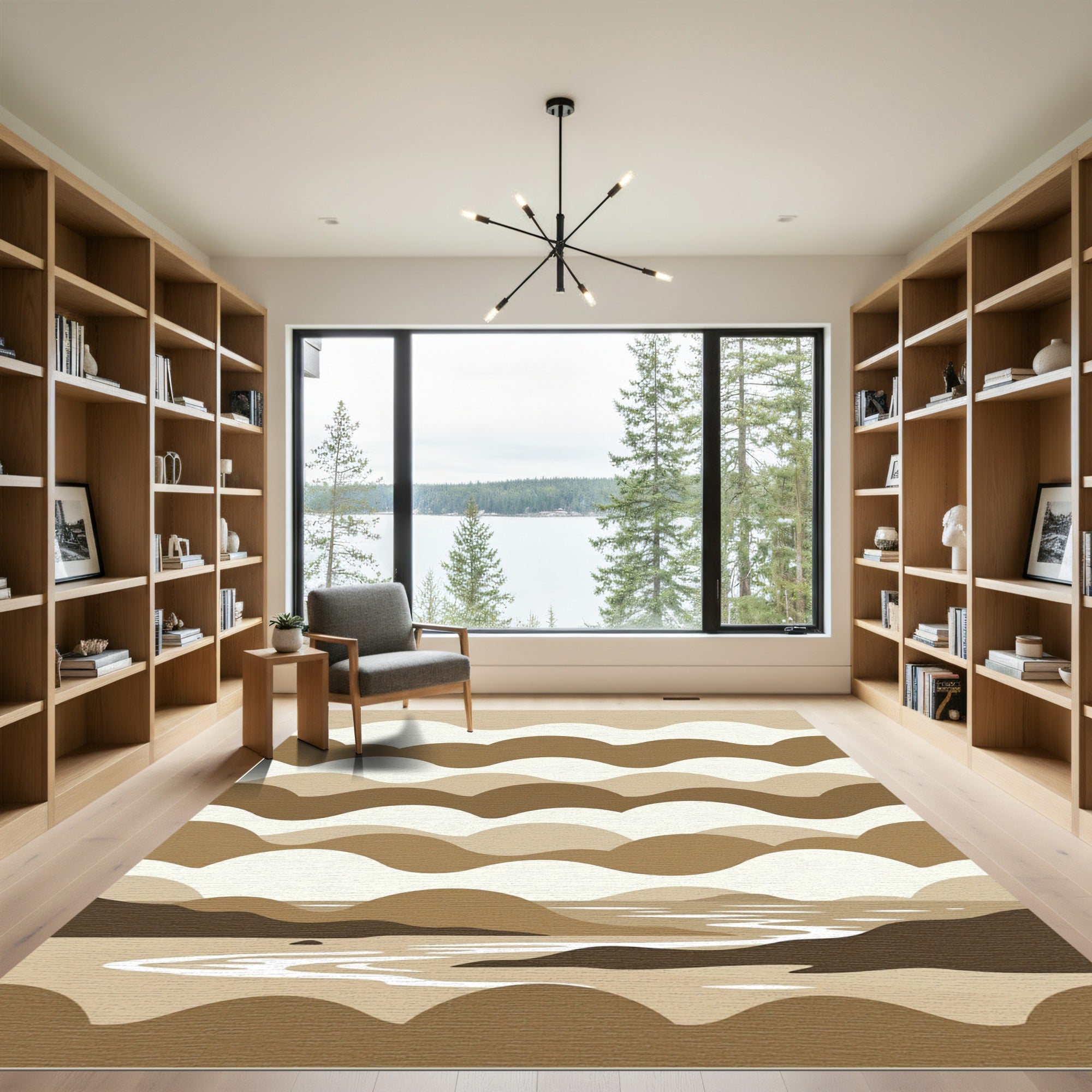 Abstract Earth Tone Wavy Shoreline Rug