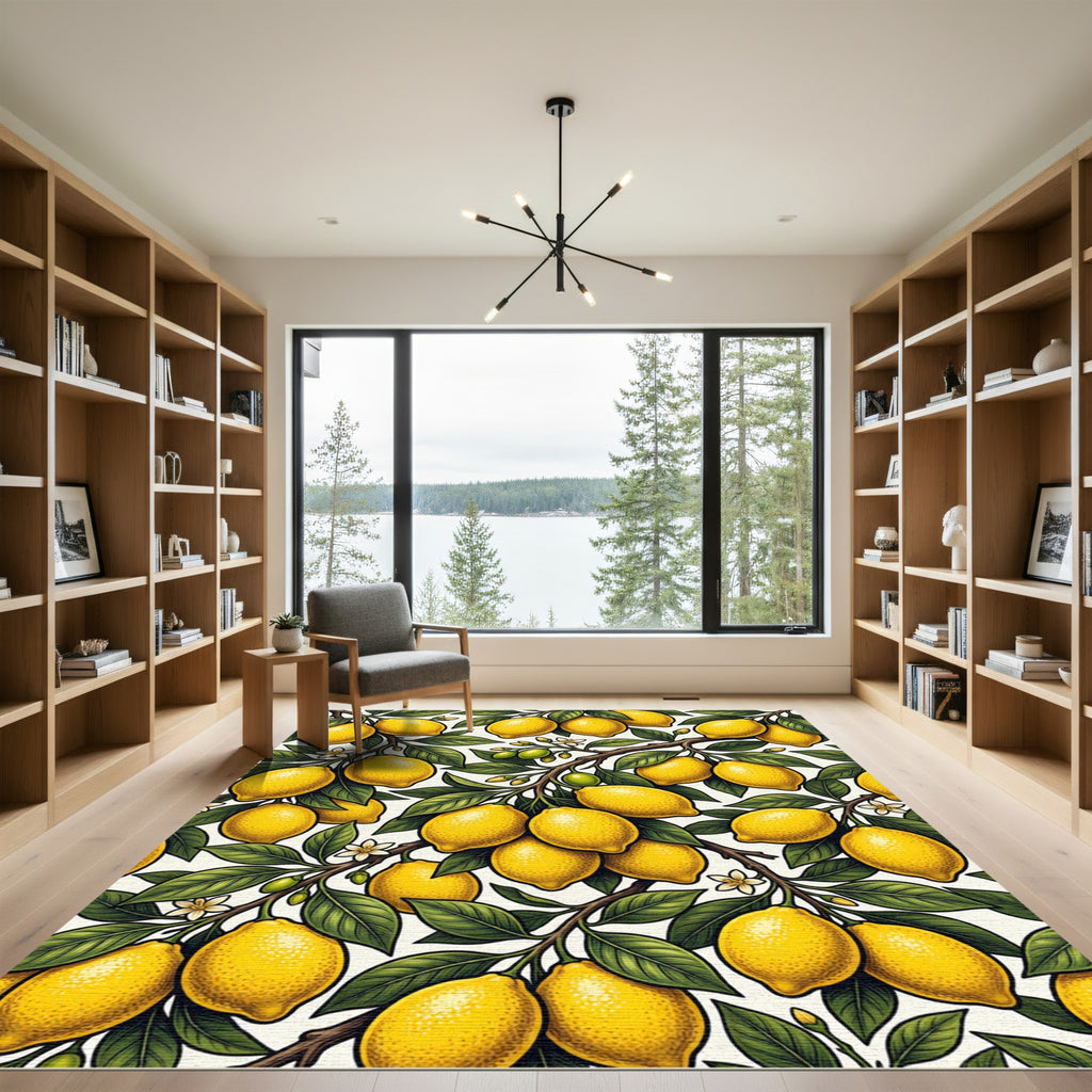 Vibrant Yellow Botanical Lemon Grove Rug