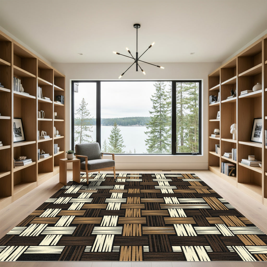 Woven Earth Tone Basket Weave Rug