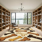 Playful Brown Dog Bone Treat Illustration Rug