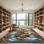 Romantic Garden Scene Swans Bicycles Rug