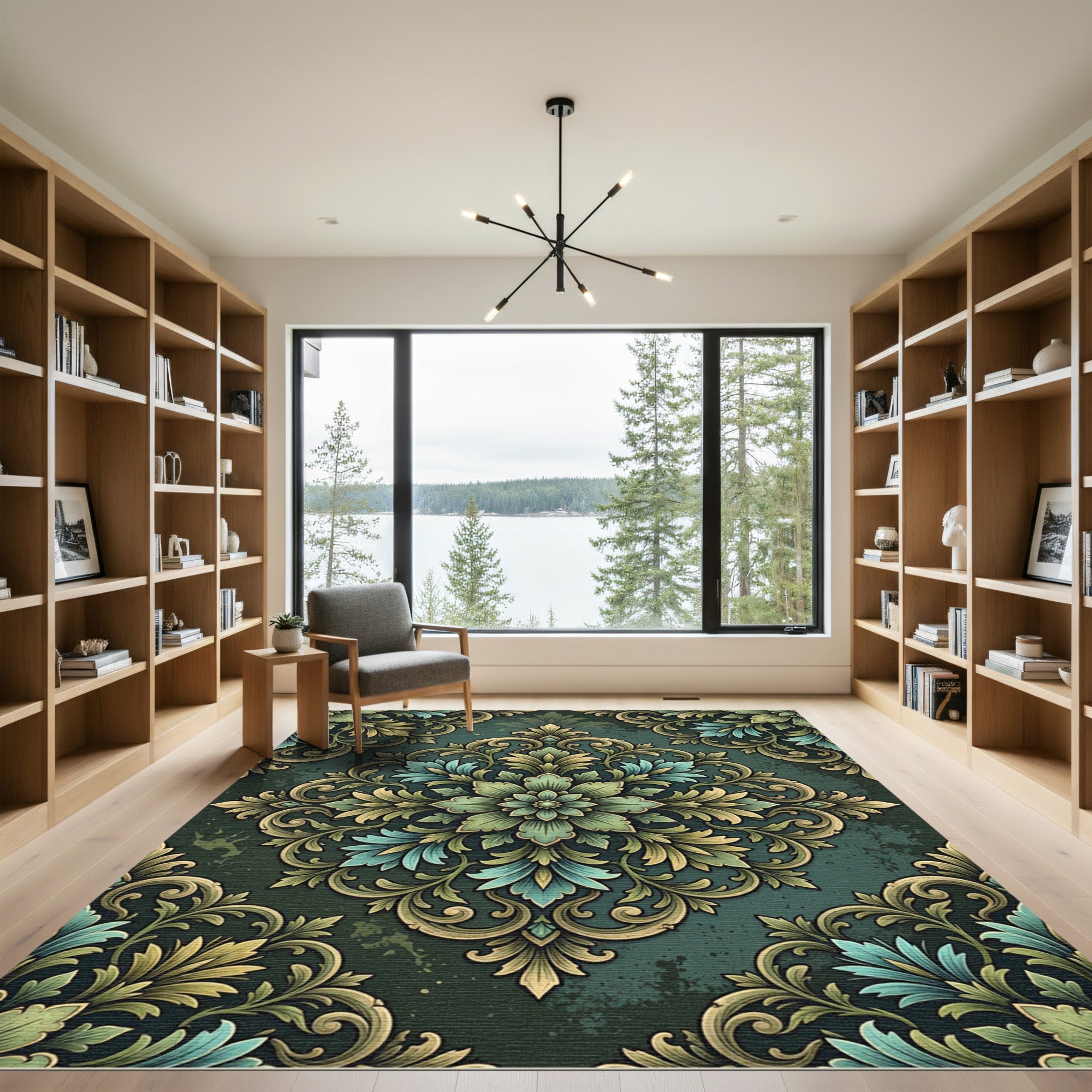 Emerald Teal Floral Medallion Rug