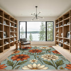 Vintage Autumn Daisy Floral Sage Rug