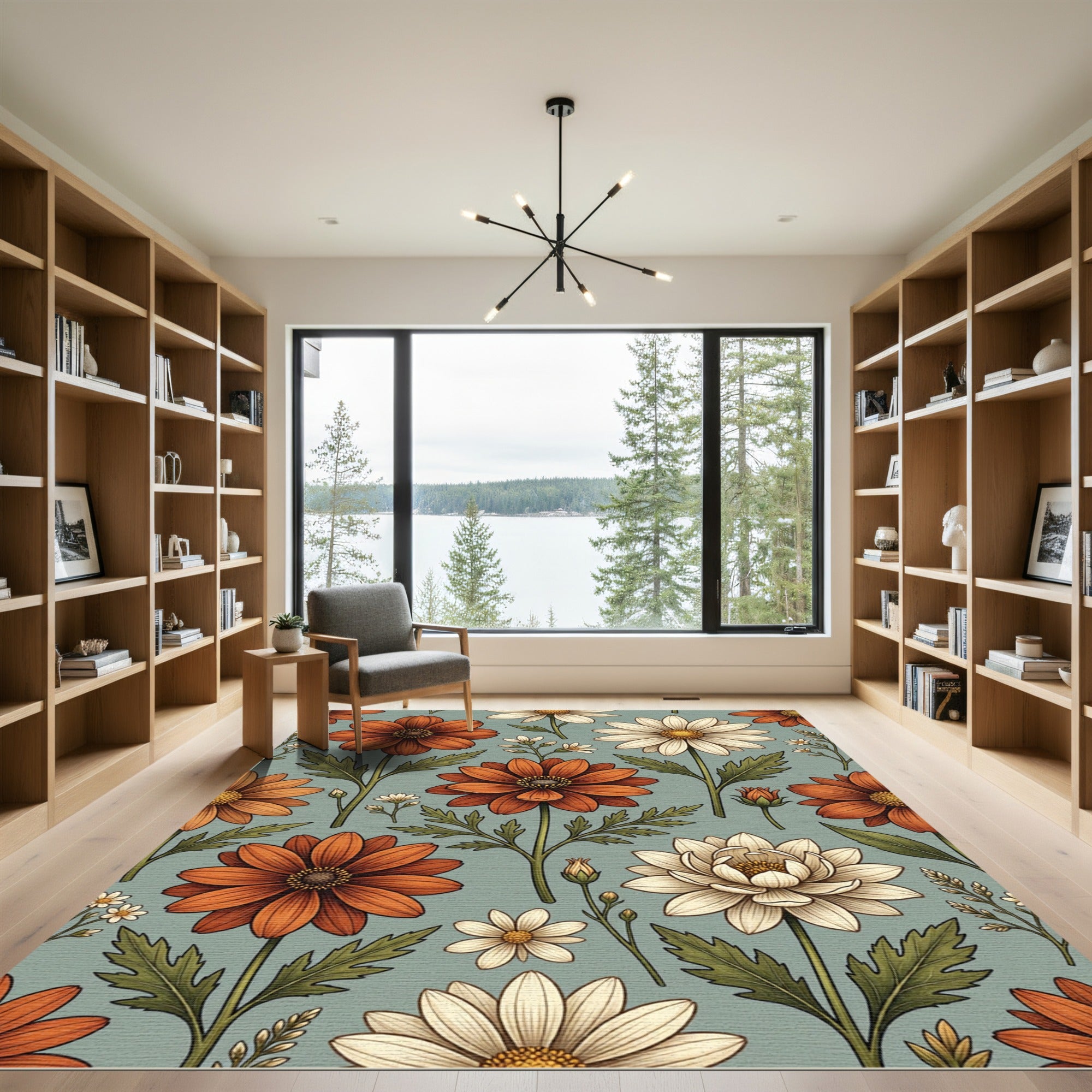 Vintage Autumn Daisy Floral Sage Rug