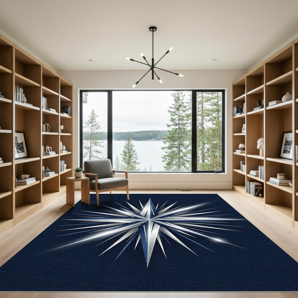 Metallic Navy Celestial Star Compass Rug