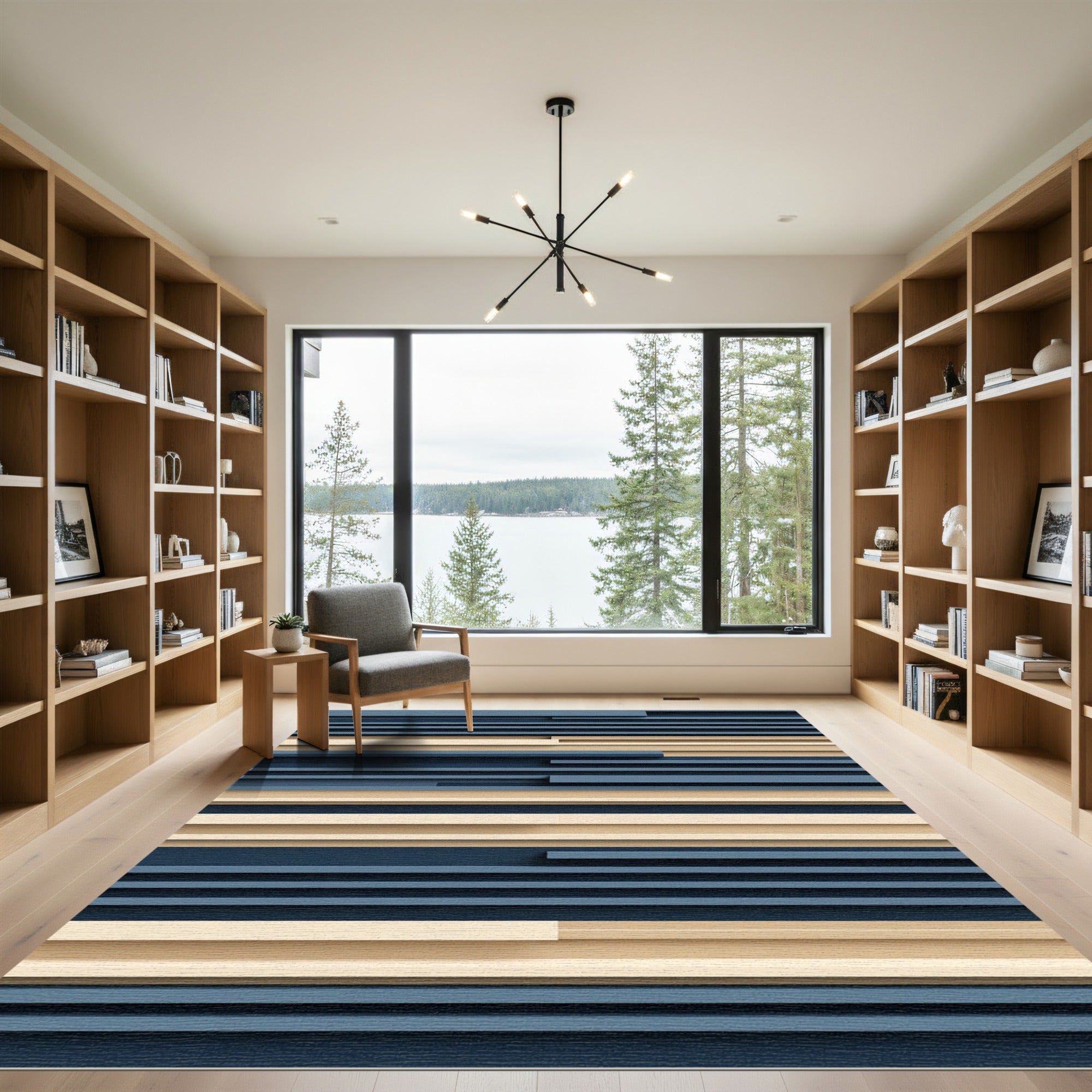 Indigo Tan Horizontal Layered Rug