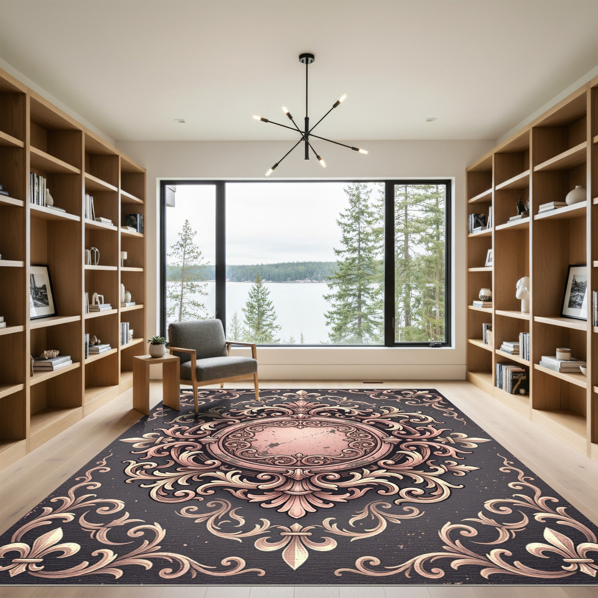 Ornate Blush Damask Fleurette Medallion Rug