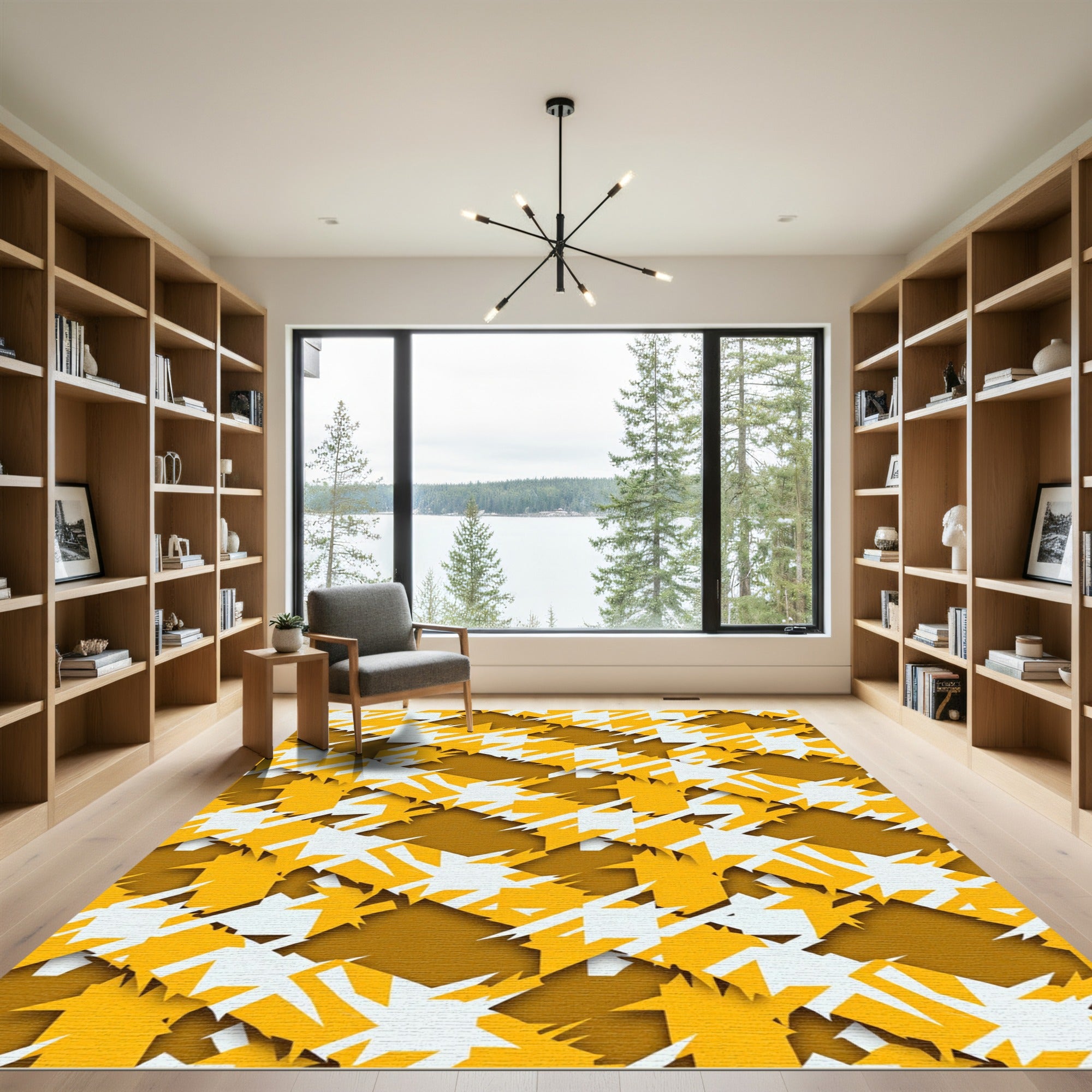 Bold Amber White Jagged Houndstooth Rug