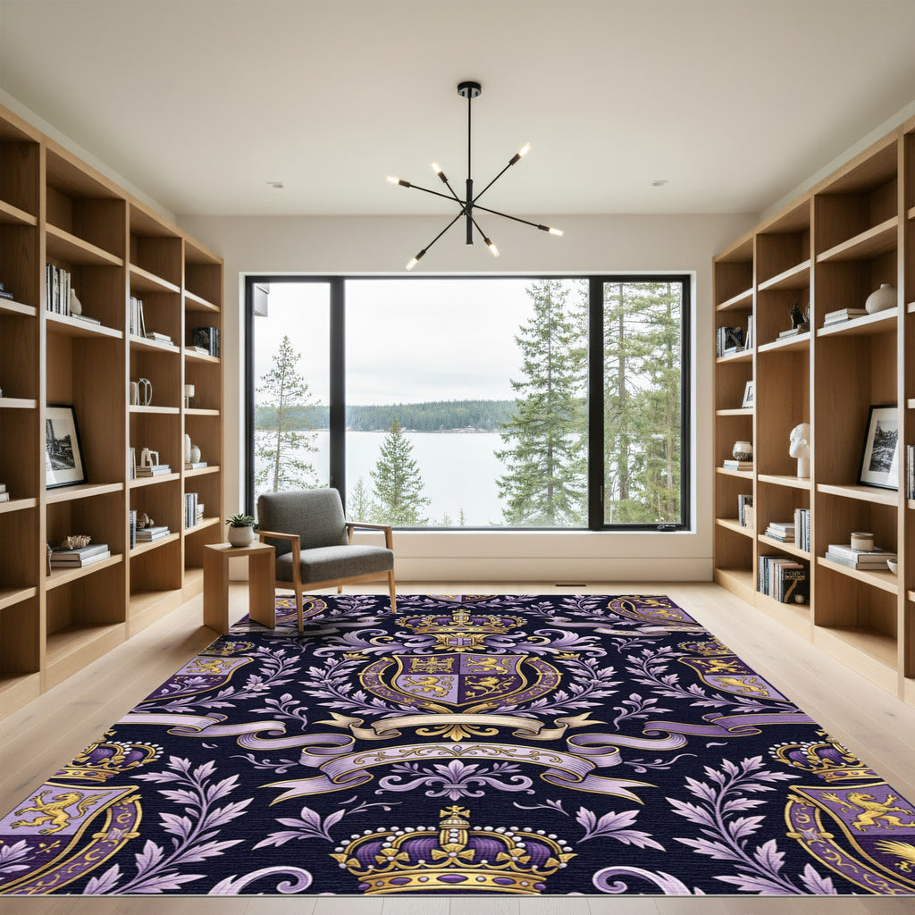 Regal Purple Gold Laurel Crown Crest Rug