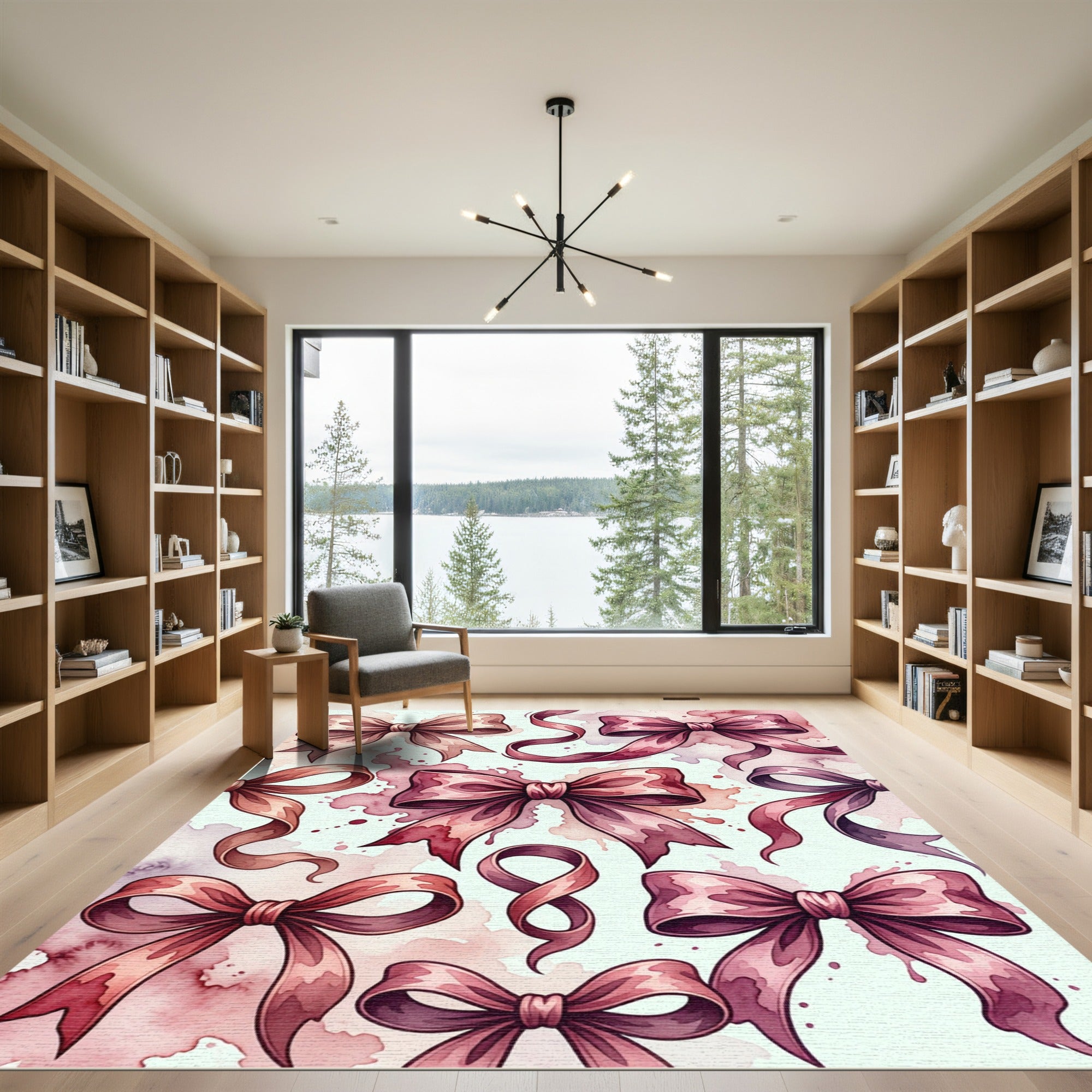Watercolor Pink Ribbon Bow Composition Rug