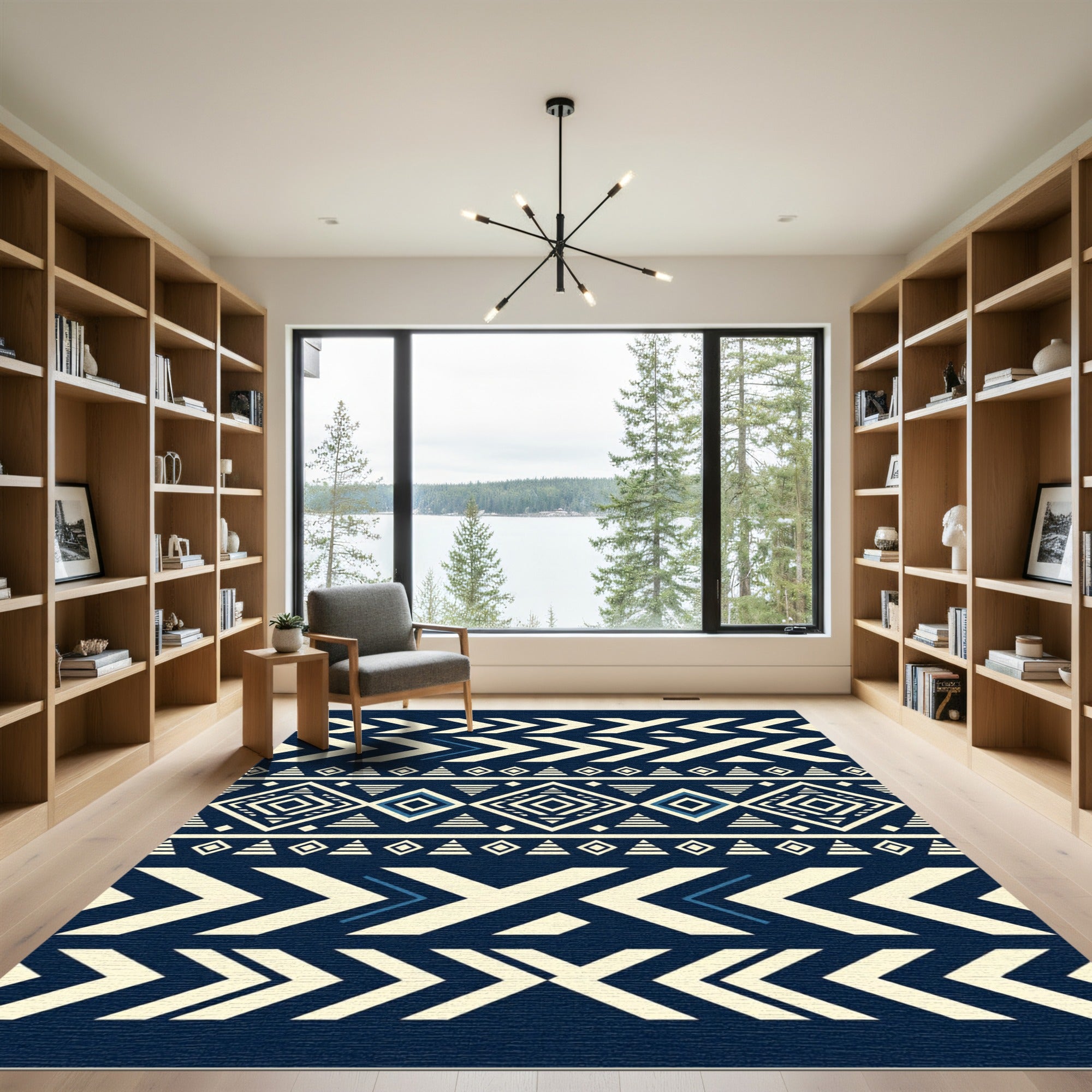 Bold Navy Cream Geometric Aztec Rug