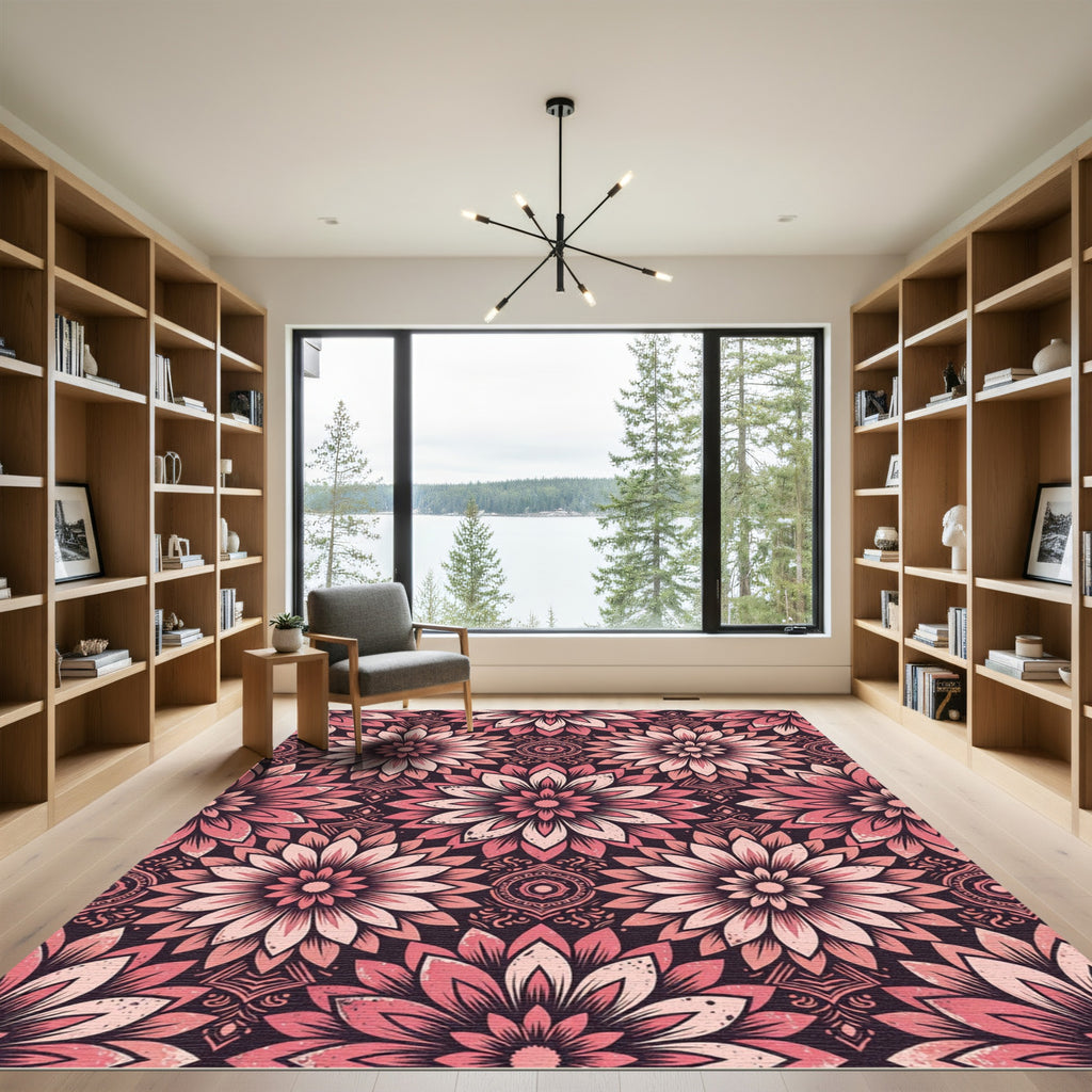 Dusty Rose Floral Mandala Blossom Rug
