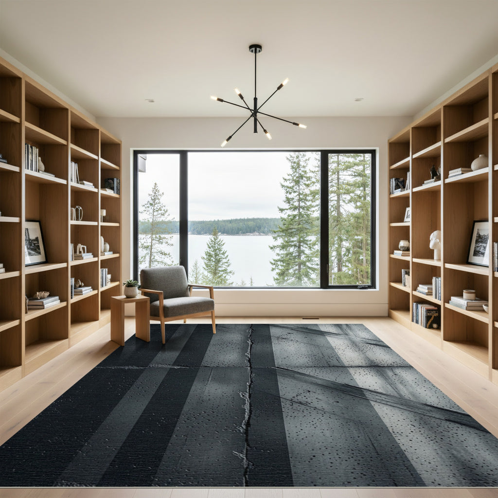 Modern Graphite Linear Concrete Texture Rug