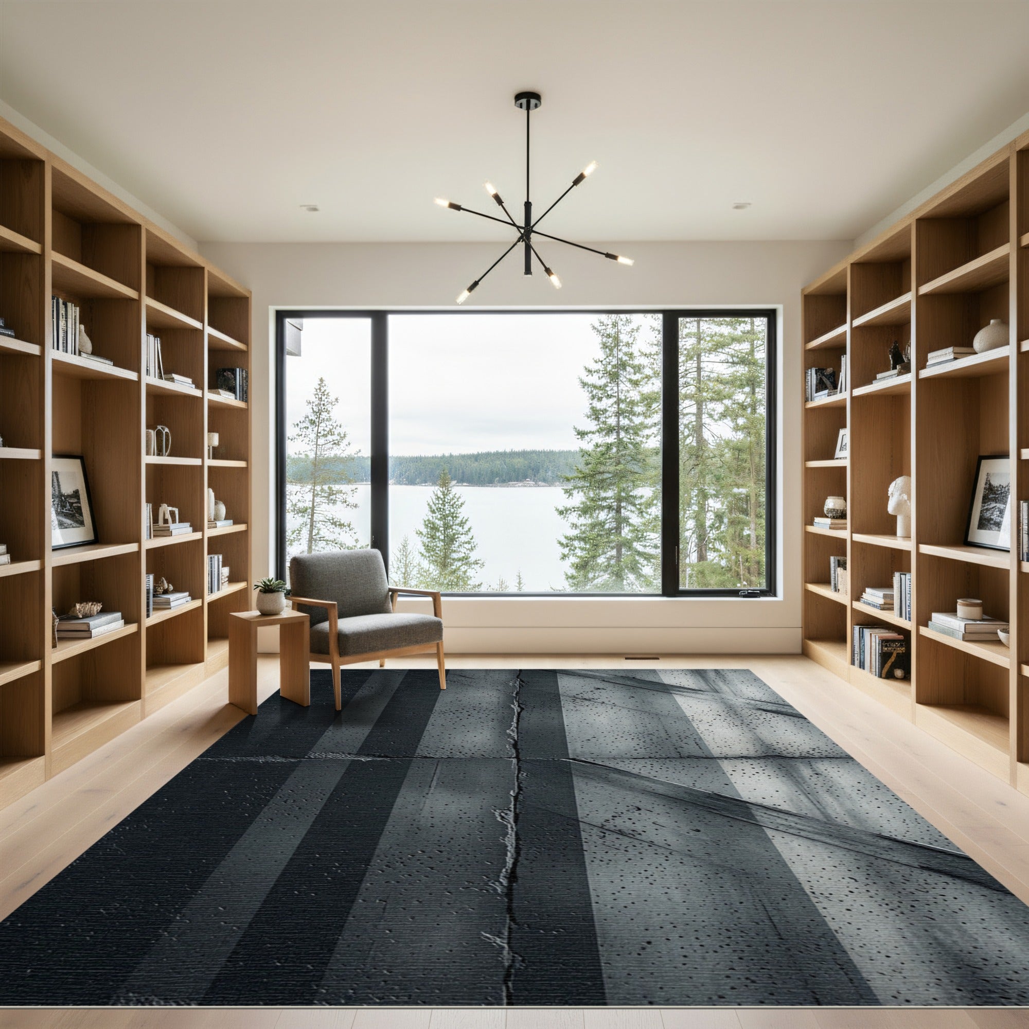 Modern Graphite Linear Concrete Texture Rug