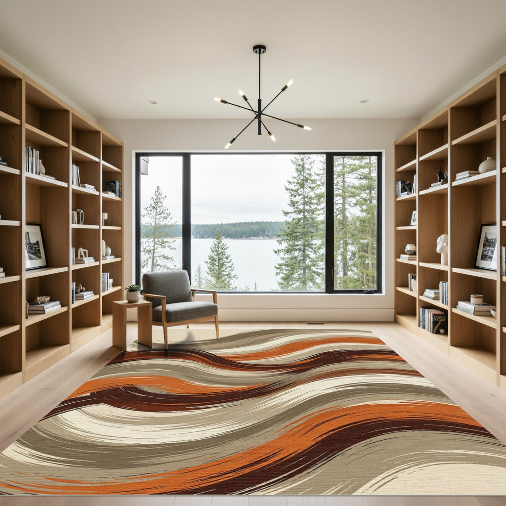 Modern Earthy Abstract Wave Swirls Rug